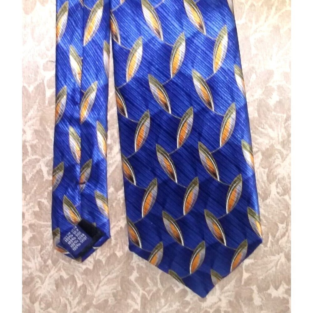Mens Silk Tie Blue Geometric print Meeting Street Men's Necktie HANDMADE EUC